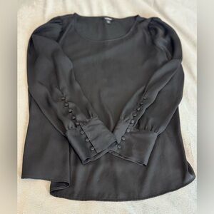 Express Black Silky Long Button Sleeve Blouse Top L